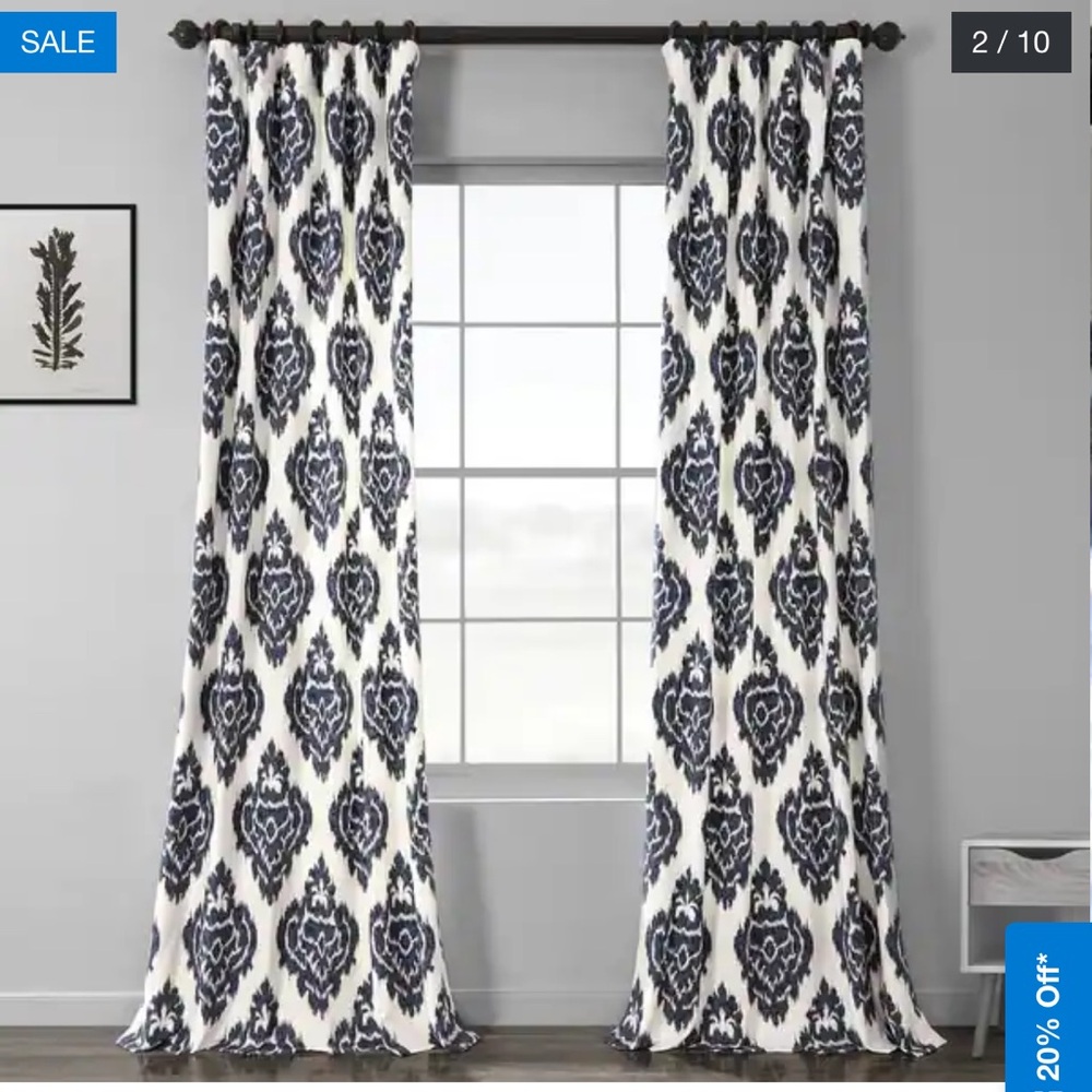 Navy and white curtain panels - set of 2